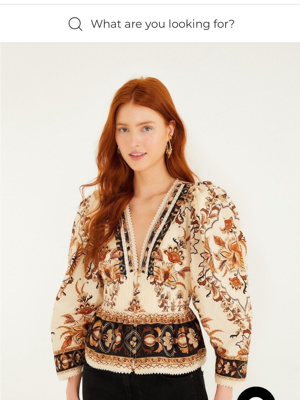 FARM Rio Cream Floral Deep-V Puff-Sleeve Blouse L - Picture 2 of 7